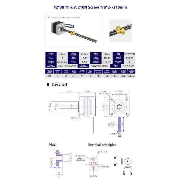Hybrid Nema 17 Linear Lead Screw Stepper Motor with 380/320/400/520mN.m Holding Torque