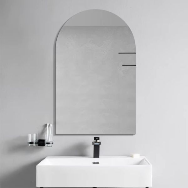 Premium Living Room Frameless Wall Mirror  , Silver Arch Shaped Bathroom Mirror