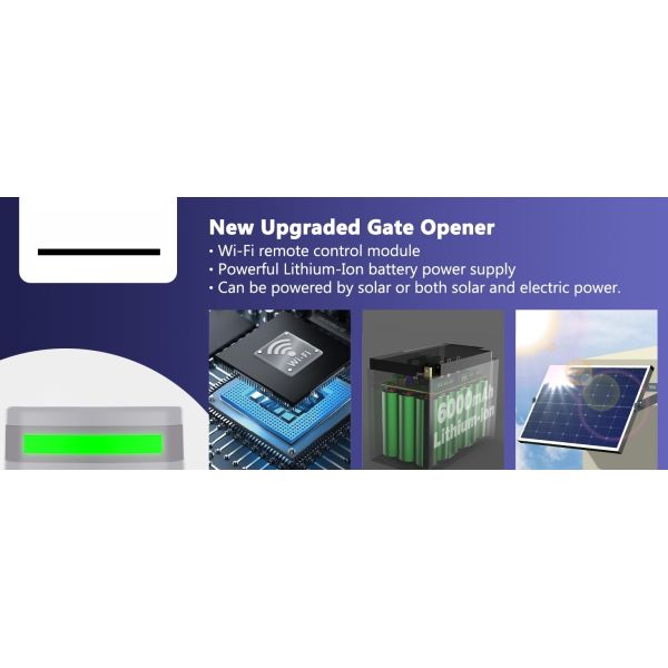  Chain Drive Sliding Gate Opener Solar Powered WiFi Control Backup Battery