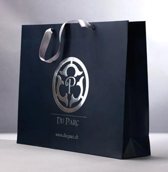Luxury Black Paper Apparel Packaging Gift Shopping Bag Customized Branded Logo