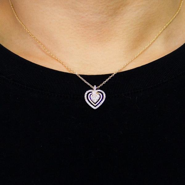 Gold Plated Bling Bling Love Heart Diamond Pendant Link Chain Necklace for Women