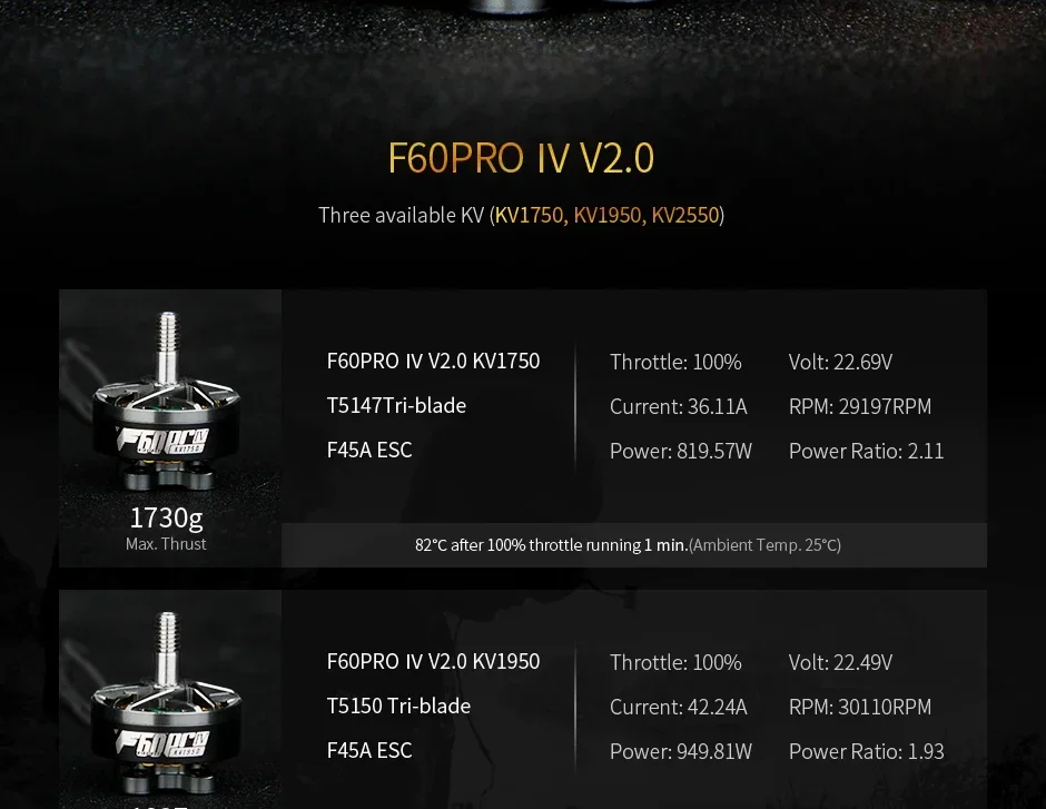T-Motor F6o Pro Iv V2 1750/1950/2550kv 4-6s Brushless Motor For Fpv Racing Drones