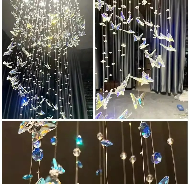 Butterfly Crystal Chandelier Living Room Crystal Staircase Pendant Light Indoor Large LED Lights(WH-NC-165)