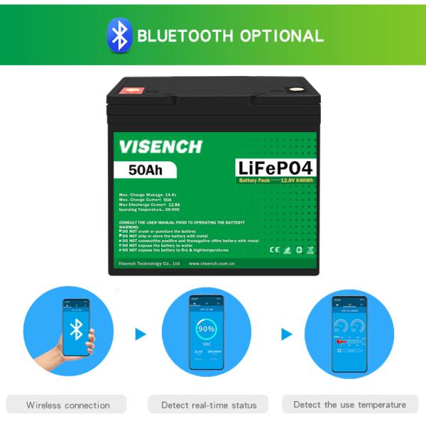 Visench 12V 50Ah Lifepo4 Litio de hierro Batería de paquete de ciclo profundo Tiempos de batería Lifepo4 12V para el sistema de energía solar