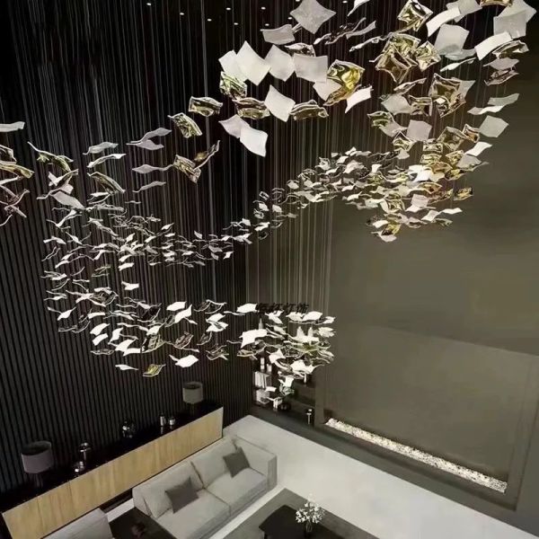 Art Design Customize Decorative Lampshade Villa Restaurant Hotel Chandelier Square Ceramic Sheet Accessories