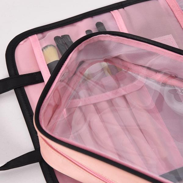 Black Pink Waterproof Cosmetic Bag Foldable Clear Plastic Toiletry Bag Makeup