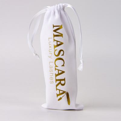 Custom Logo Velvet White Eyelash Drawstring Packaging Bag For Cosmetic