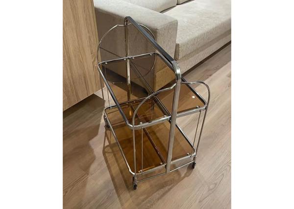 Brown Deluxe Foldable Push Cart Removable Restaurant Serving Carts On Wheels