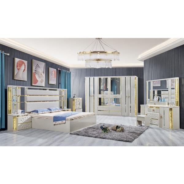 Modern Luxury Villa Wood Frame King Size Bed Home Royal Classic Wooden Queen Double Leather Full Bedroom Furniture Set