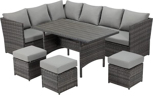 Patio Furniture Set Outdoor Sectional Sofa Conversation Set All Weather Wicker Rattan Couch Dining Table & Chair