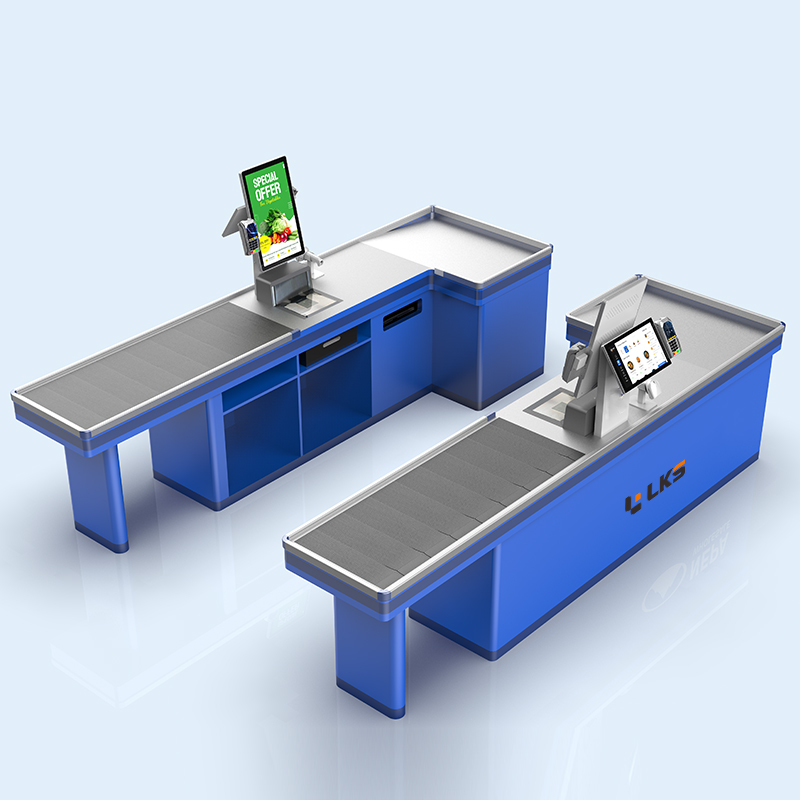 LKS All In One Smart Supermarket Checkout Counter Kiosk With Conveyor Belt