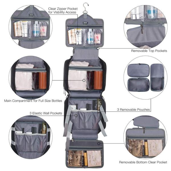 4 Compartments Bathroom Hanging Travel Organizer Bag Compact