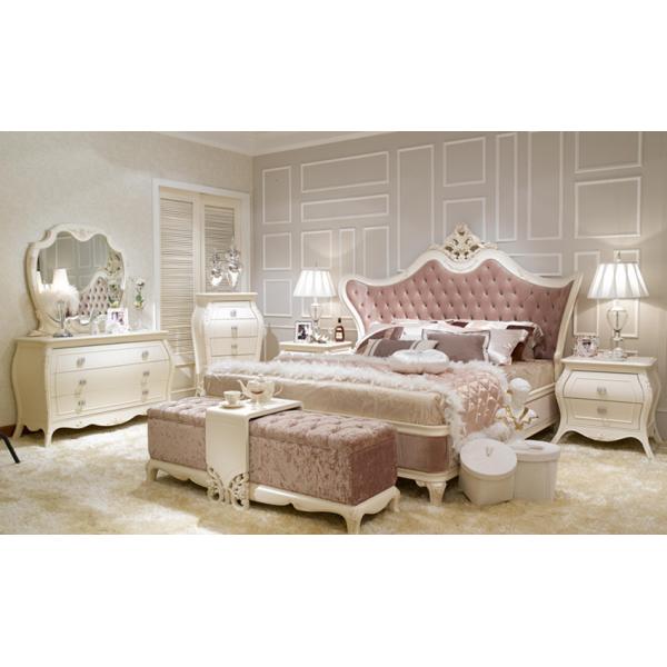 SGS ISO9001 6 Piece Home Hotel Wooden King Size Bed And Wardrobe Set