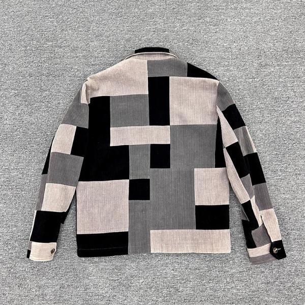 Chemise à carreaux en flanelle personnalisée pour hommes, à manches longues, fermeture éclair, chemise en velours côtelé avec patchwork de couleurs et taille personnalisée