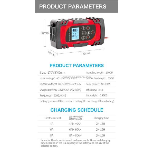 12V 24V Automatic Universal Lead Acid Car Battery Charger ABS Material