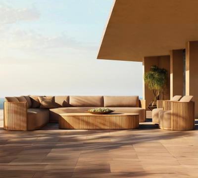 Customzie High End Nordic Garden Solid Wood Sofa Set Outdoor Teak Leisure  Table Chairs