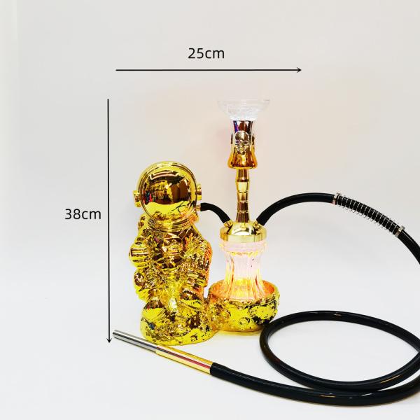 Resina 38CM Hookah Diseño Oro Blanco Aluminio 1 manguera Shisha con luz LED