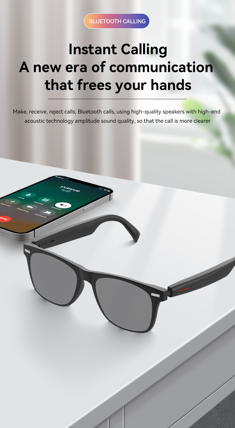 SHUNXIANG D13 Smart Glasses Wireless Audio Semi-open Stereo Surround Sound BT 5.3 Multi-function Call Voice Touch Photo