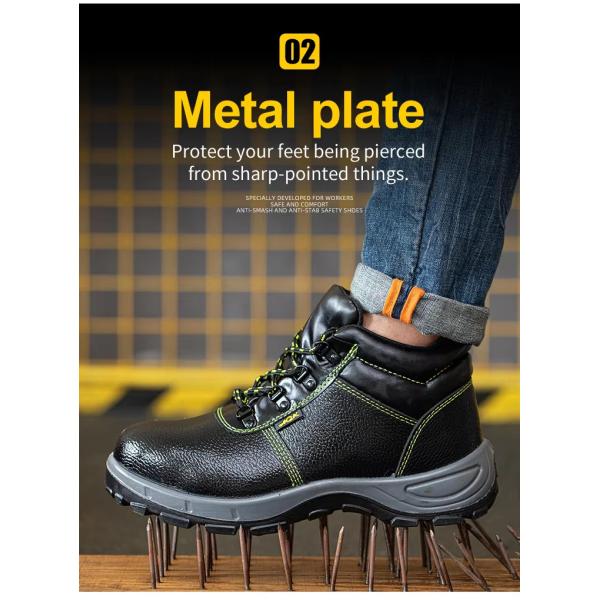 Chaussures de sécurité de construction légères Noir Bottes en vrai cuir Unisexe