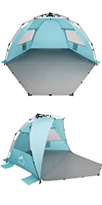 Beach Tent Sun Shelter - Portable Sun Shade Instant Tent for Beach Carrying Bag, Stakes, 6 Sand Pockets, Anti UV