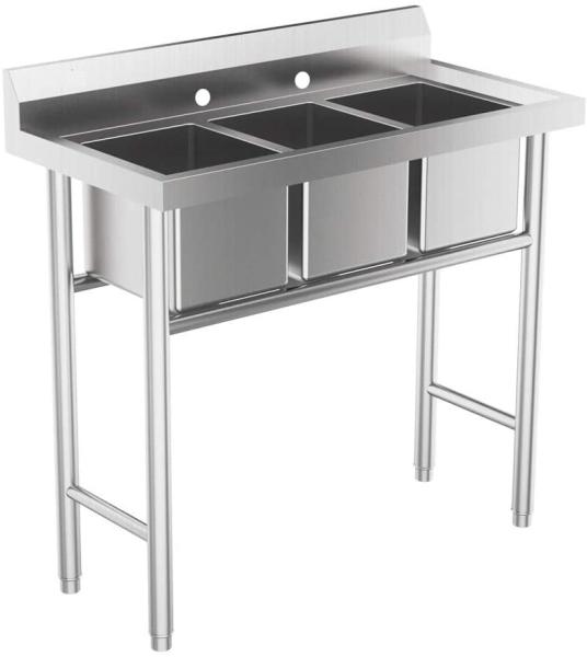 Dissipador industrial do compartimento dos componentes três da cozinha 3 304 do restaurante comercial de aço inoxidável autônomo