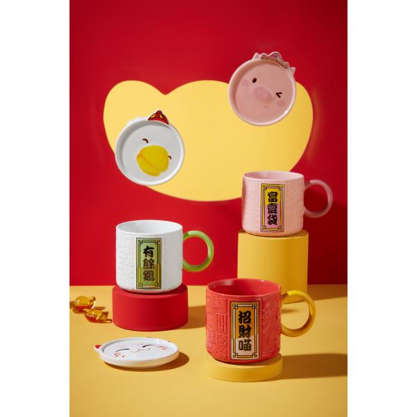 Бутиковые кружки настраиваемая счастливая рельефная кружка в китайском стиле большой вместимости керамическая кружка для кофе сок чай с крышкой