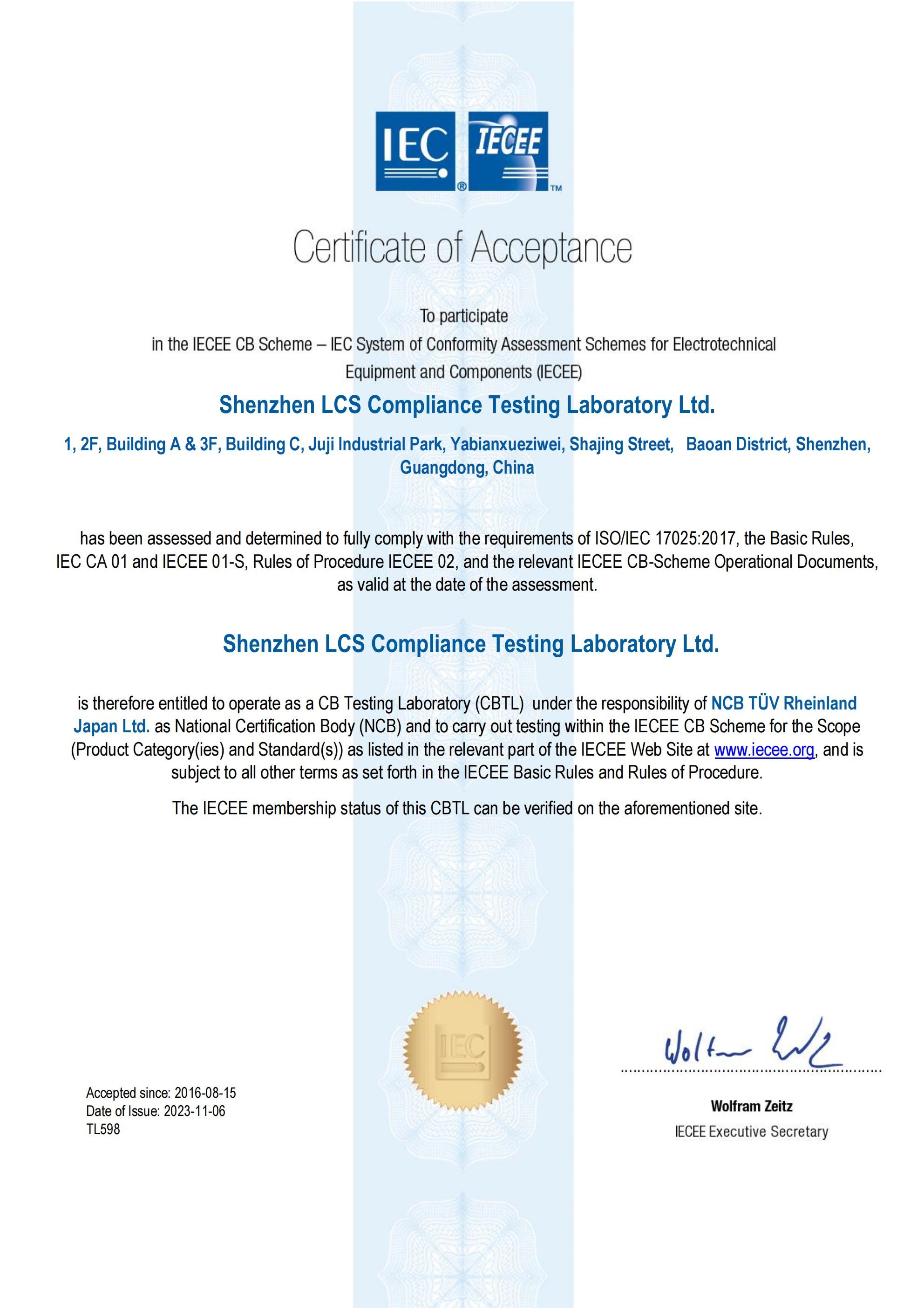 Shenzhen LCS Compliance Testing Laboratory Ltd. Сертификации
