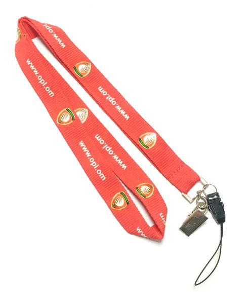 Colorful Logo Custom Flat Polyester Lanyard With Phone String / Metal Clip