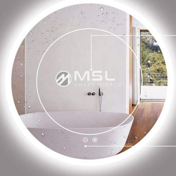 White LED Battery Operated Mirror Modern Battery Powered Bathroom Mirror Round