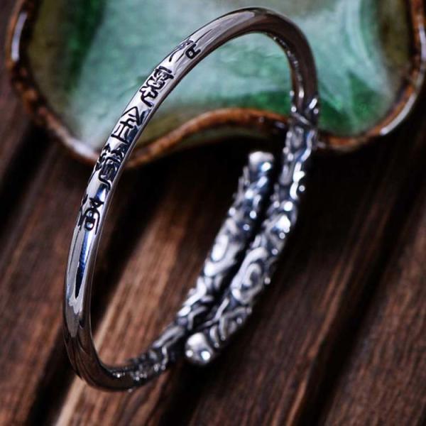 Adjustable Retro Vintage Sterling Silver Cuff Bracelet Engraved Clouds(054565)