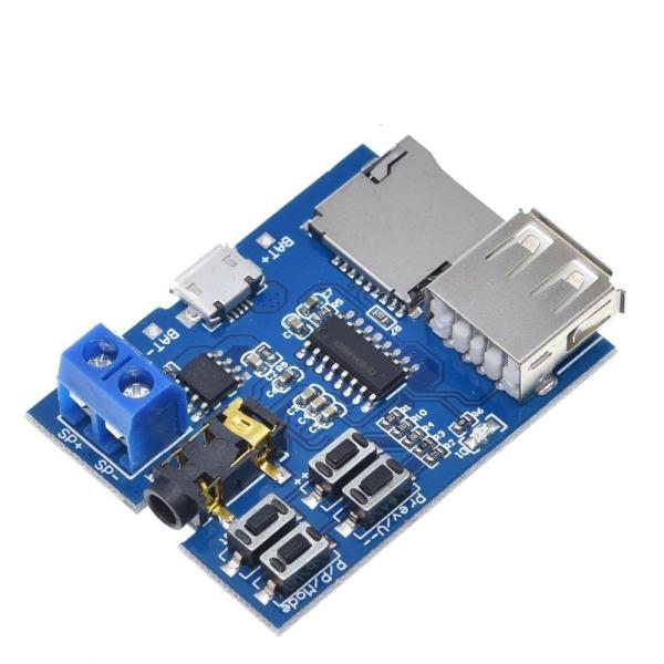 MP3 Decoder Board with 2W Mono Amplifier TF Card and U Disk Play Mode for 3.7V Lithium Battery Audio Player Module