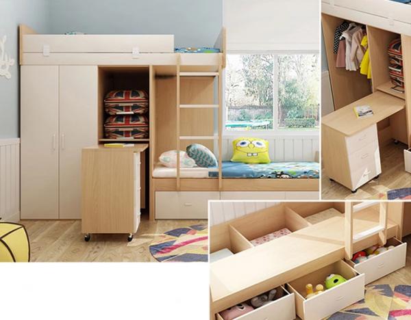 Custom home furniture children wooden double bed designs bunk beds with storage drawers