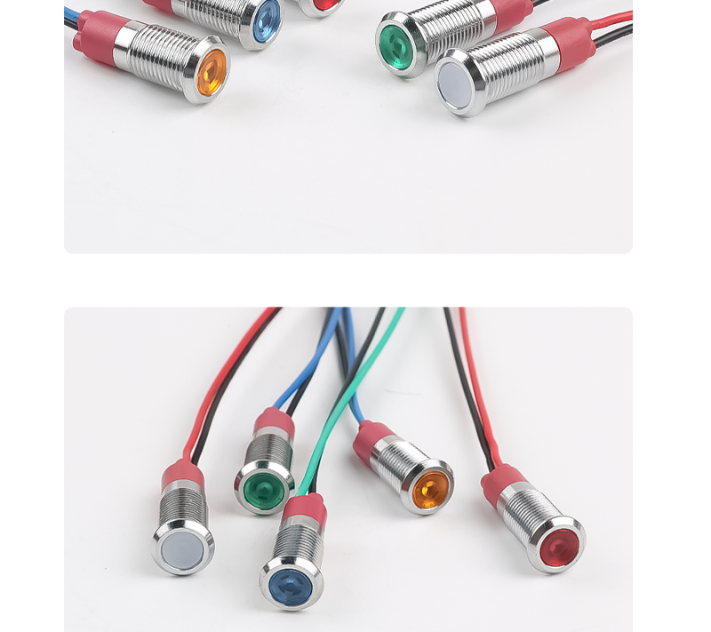 Metal Indicator Light 8mm LED With Wire Power Signal Light Waterproof Indicator Light 6V 24V 220V Red Green Yellow Blue