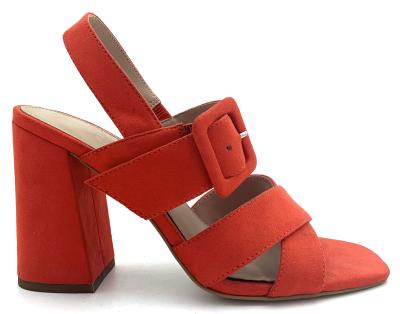 Sandais de salto alto de moda feminina com pedras de couro superior e sola de borracha
