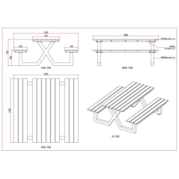 Современный столовой набор, деревянные металлические пикники и скамейки.