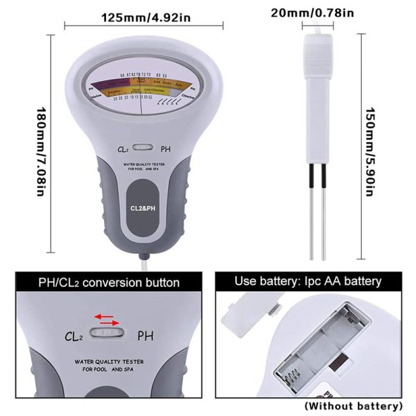 PC-101 2 In 1 PH Chlorine Meter Tester PH Tester Chlorine Water Quality Testing Device