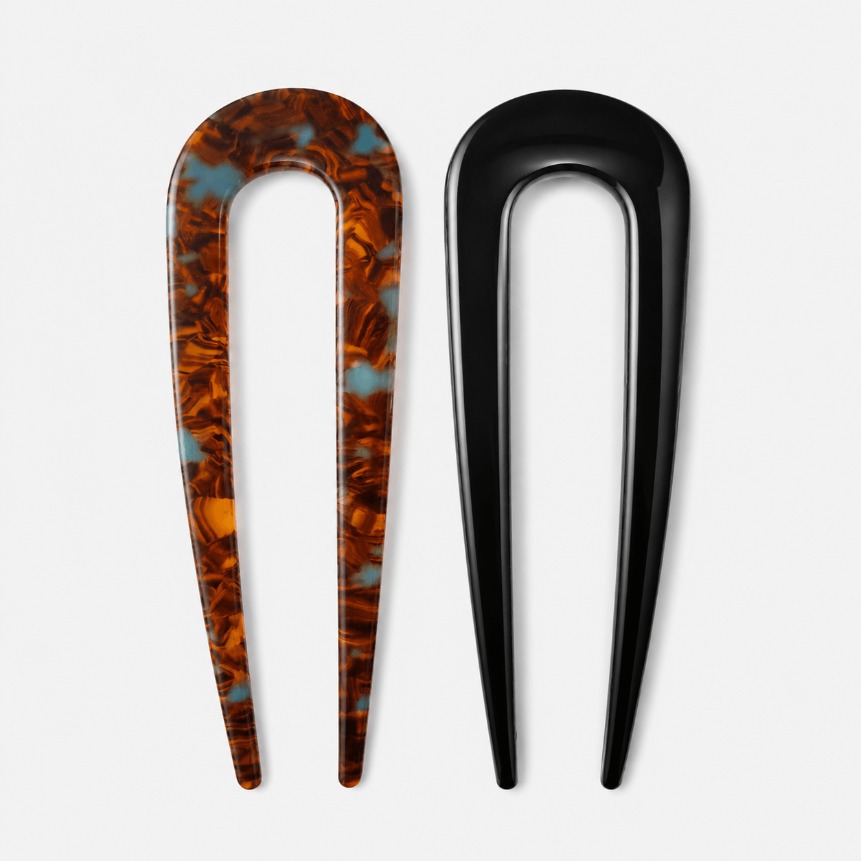 2-Piece French U-Shaped Hair Fork Stick Set | Tortoise Shell & Black Acetate Hair Pins for French Twist Buns