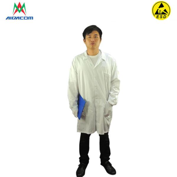 SGS White Blue 0.35kg 10000 Class Cleanroom ESD Smock