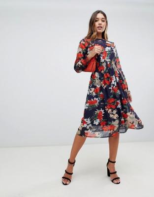 OEM your own hot sale girls high neck floral midi dress