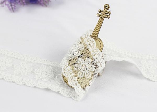Scalloped Edge Flower Embroidered Lace Ribbon , Embroidered Mesh Lace Trim