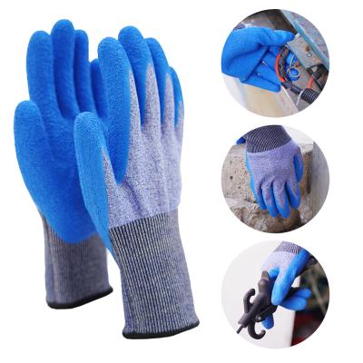 Blue Latex Palm Work Gloves Cut Resistant ANSI A4 Cut Gloves For Construction Tasks