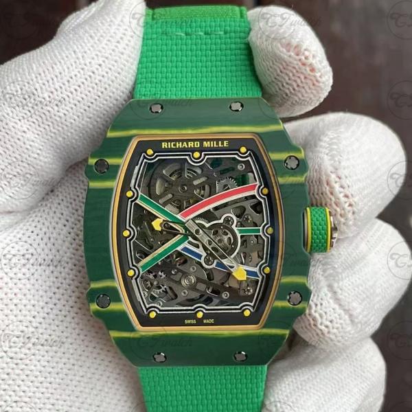 Richard Mille RM67 Green Automatic Mechanical Luxury Watch – Skeleton Dial, Sapphire Glass, Waterproof