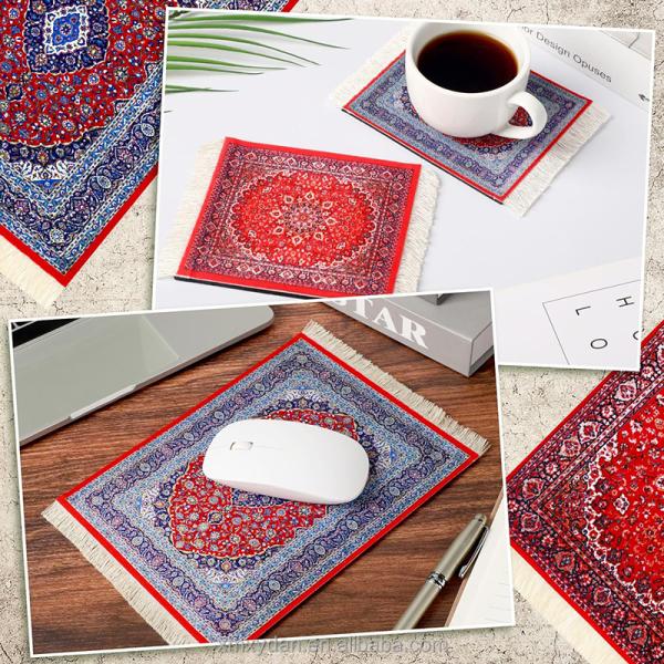 Rubber Mousepad 27x18cm Retro Style Carpet Pattern Table Cup Persian Rug Mice Pad
