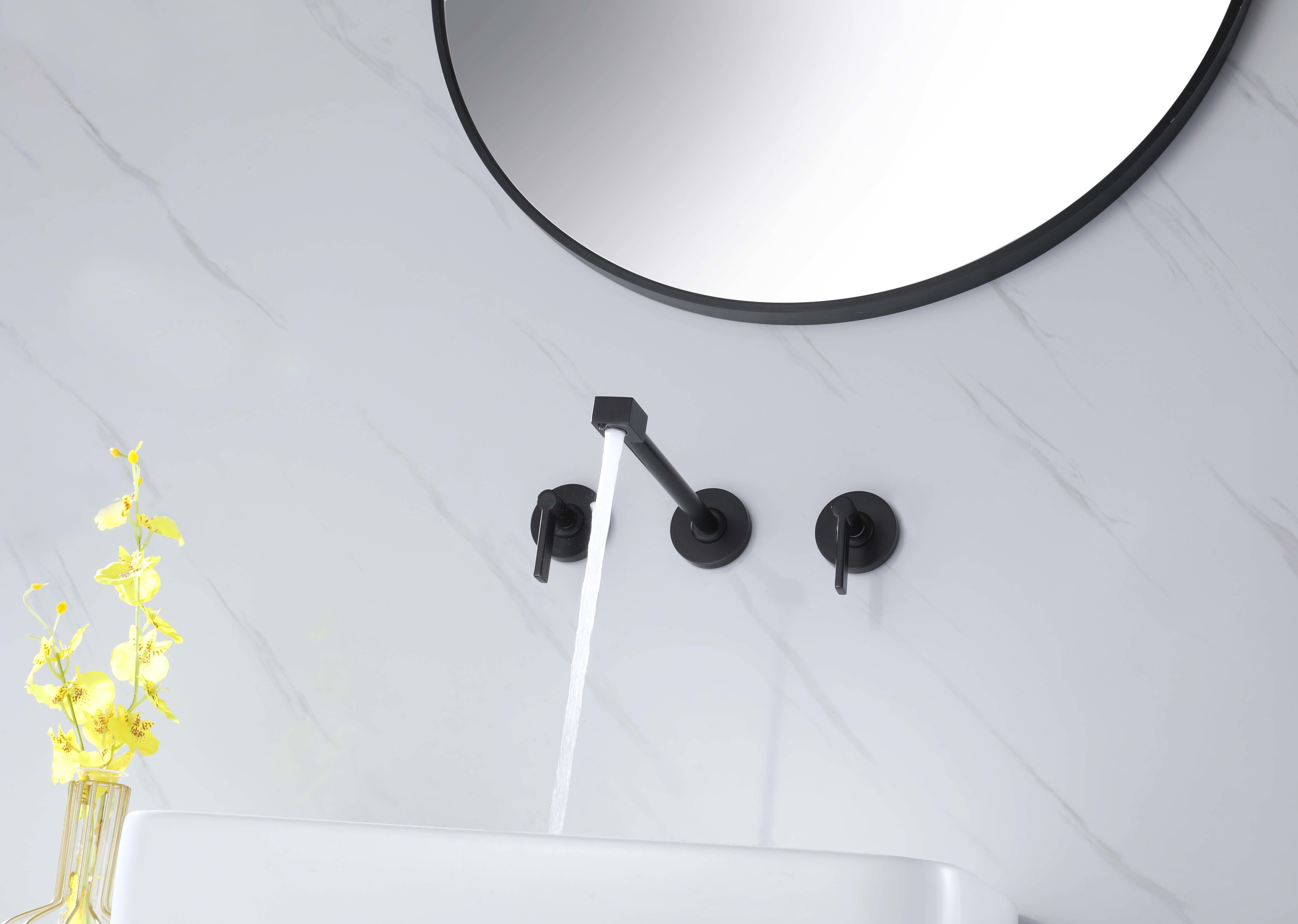 Square Tip Linear Bathroom Faucet Taps 3 Hole Basin black Copper ODM