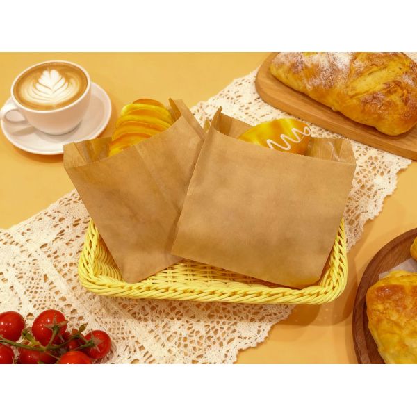 Customized Flat Satchel Kraft Paper Bag PE Coated Use For Cakes Bread Food For Bakery Bag Bread Bag Food Bag