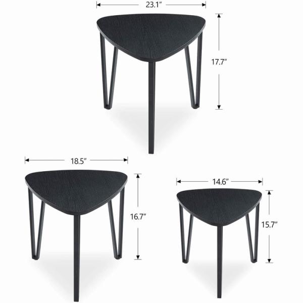 Modern Black Chipboard Wood Nest Of 3 Coffee Tables Set For Living Room