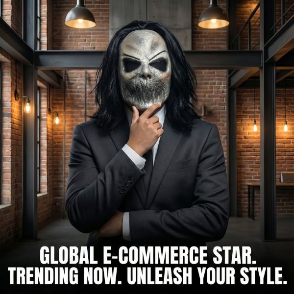 Realistic Sinister Ghoul Mask with Black Wig - Gory Jaw, Blackout Eyes - Halloween, Horror, Zombie Cosplay Costumes, Spooky Display