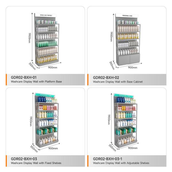 Makeup Shop Shelf  Grey Oiled Wooden Board Skincare Back Cabinet With Light Box For Premium Shop Fitting And Branding Store Display