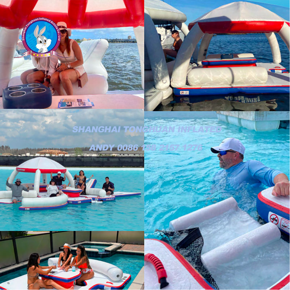 Wholesale Inflatable PVC Water Park Pontoon Floating Platform Tent Dock Island 100-500kg Capacity for 5-10 Passengers