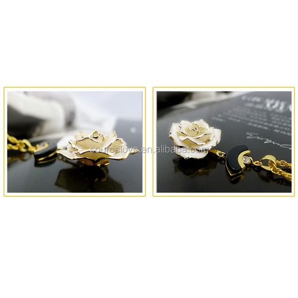24K Gold Plated  Rose Necklace /Real Rose Dipped in Gold/Gold Plated Natural Rose Necklace for Girlfriend Gift